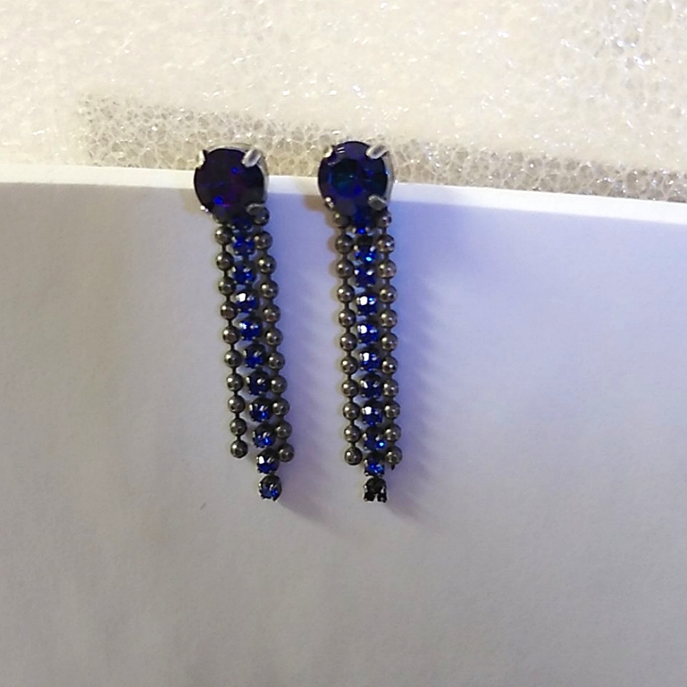 BallChain SWAROVSKI Crystal EARRINGS Sapphire Blue